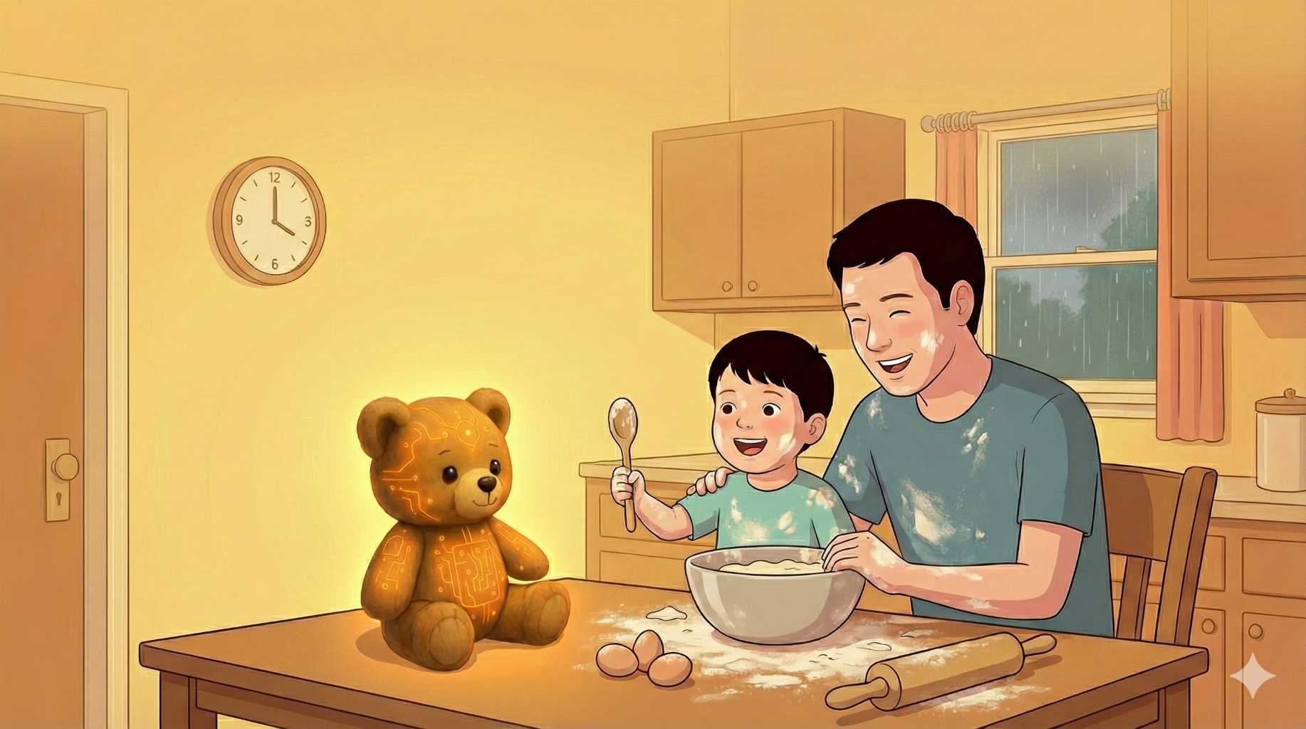 Father and child engaging in screen-free play activity together