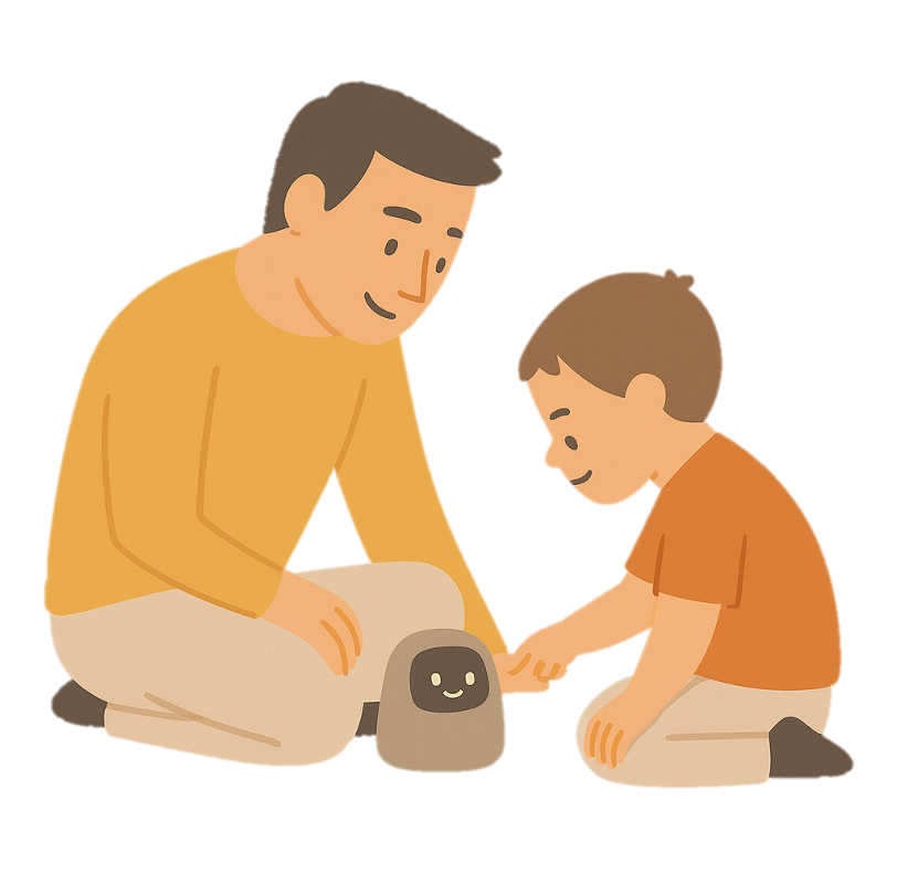 Parent and child playing with Eddie device