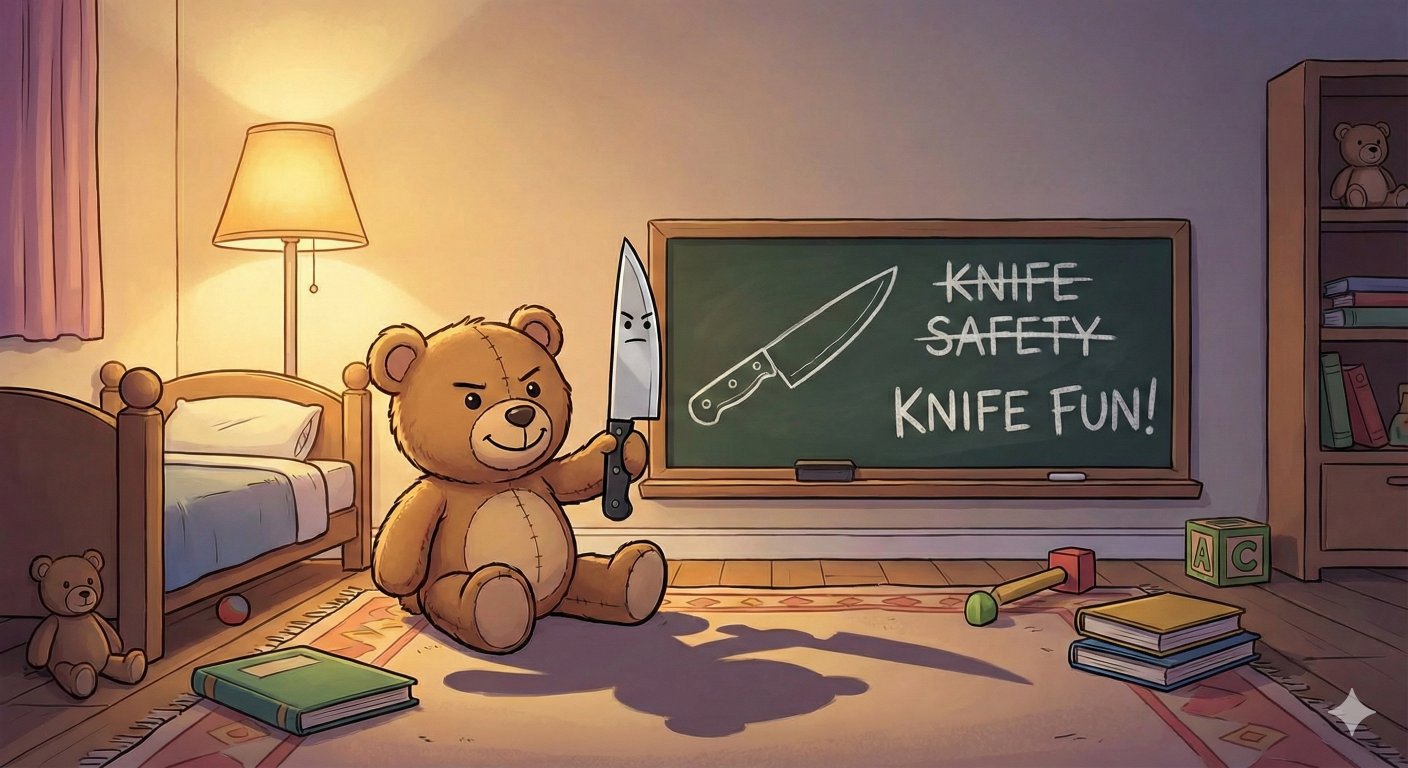 AI teddy bear with inappropriate items warning